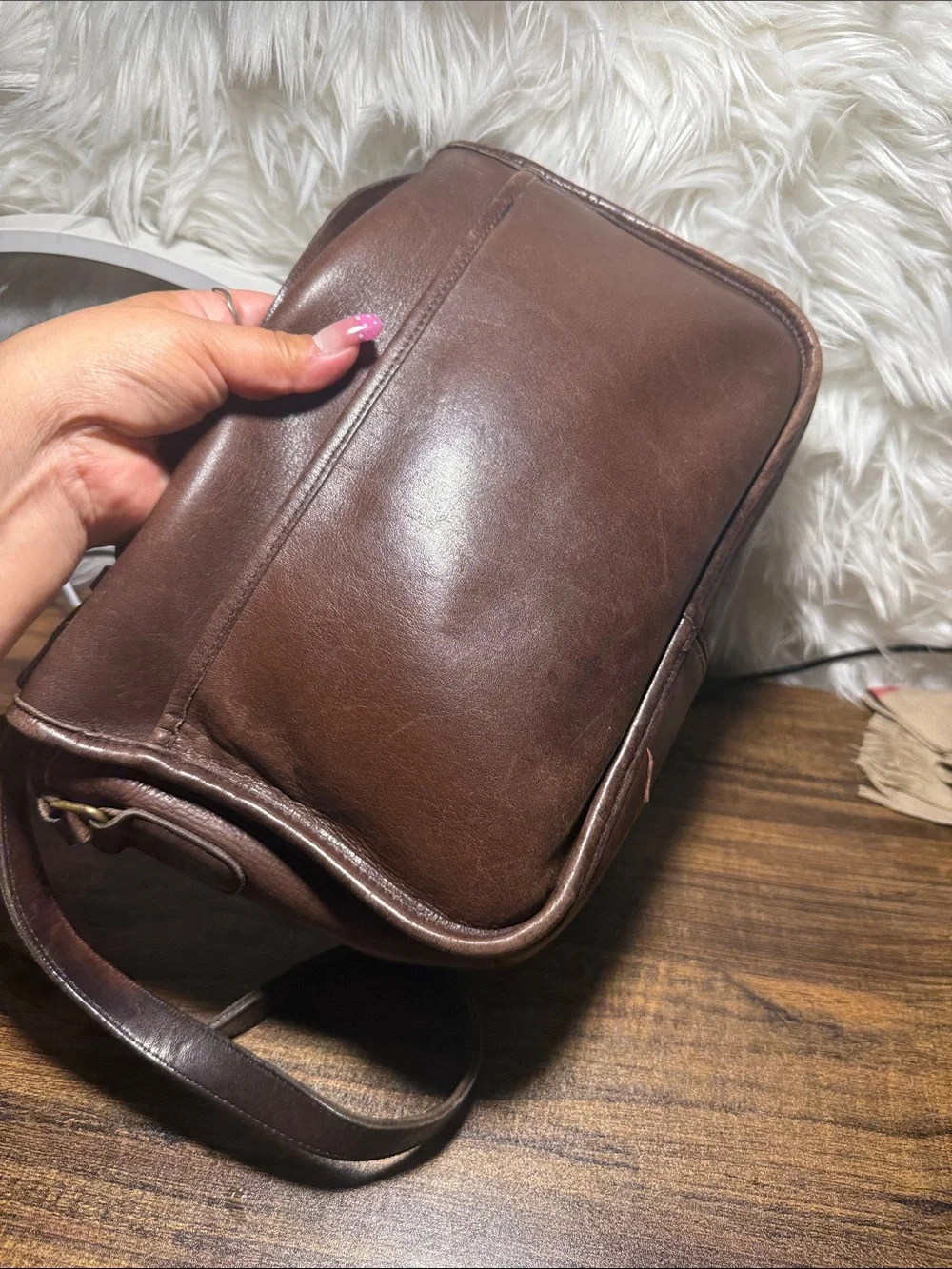 Coach Brown Leather Messenger Bag with Turn-Lock Closure Vintage
